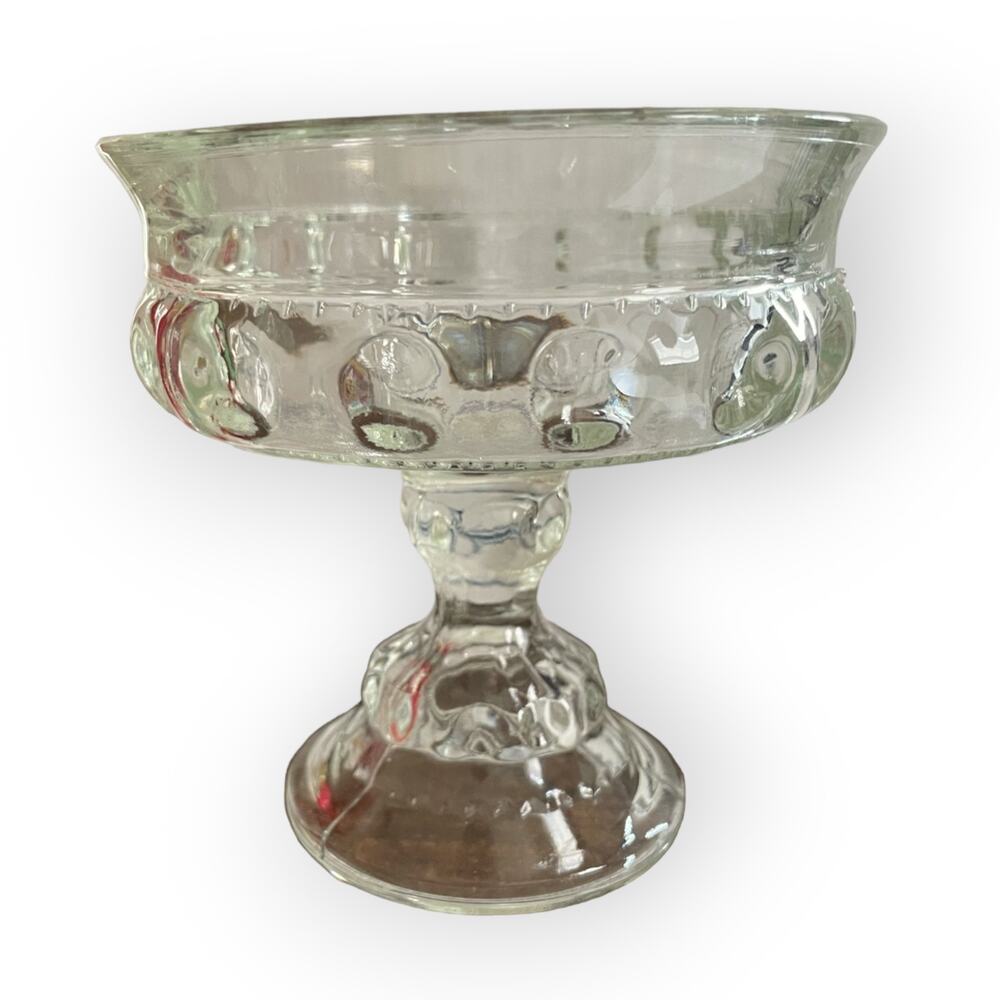 Vintage clear glass compote, "King's Crown" by Indiana Glass co.